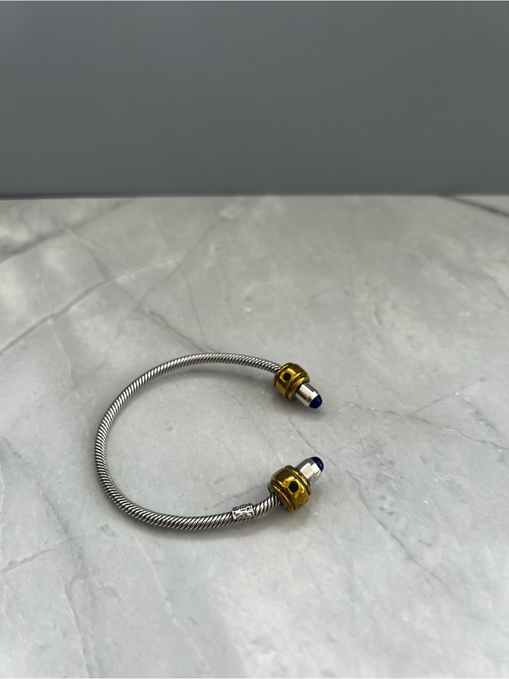 Vintage Sterling Silver Twisted Cable Bracelet With Lapis Lazuli